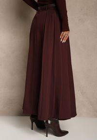 Renee - Bordowa Rozkloszowana Spódnica z Wiskozy z Dodatkowym Paskiem z Klamrą Lowedina. Kolor: czerwony. Materiał: wiskoza #4