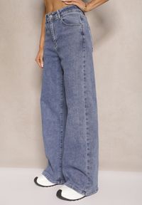 Renee - Niebieskie Jeansy z Bawełną o Szerokim Kroju High Waist Novarielle. Okazja: na co dzień. Stan: podwyższony. Kolor: niebieski. Styl: casual