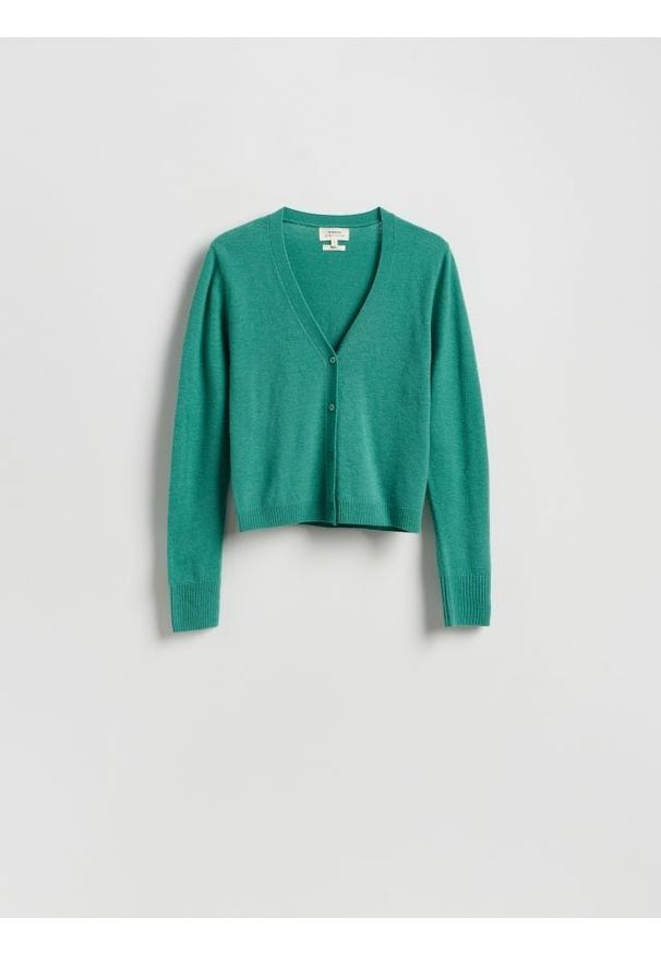 Reserved - Wełniany kardigan - zielony. Kolor: zielony. Materiał: wełna