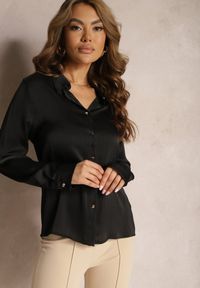 Renee - Czarna Klasyczna Koszula z Guzikami Pianelle. Kolor: czarny. Materiał: jeans. Długość rękawa: długi rękaw. Długość: długie. Styl: klasyczny