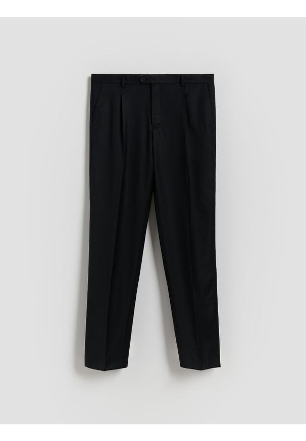 Reserved - Wełniane spodnie garniturowe - czarny. Kolor: czarny. Materiał: wełna