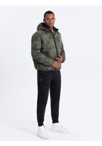 Ombre Clothing - Kurtka męska puffer - khaki V5 C529 - L. Kolor: brązowy. Materiał: materiał, poliester. Sezon: zima. Styl: sportowy