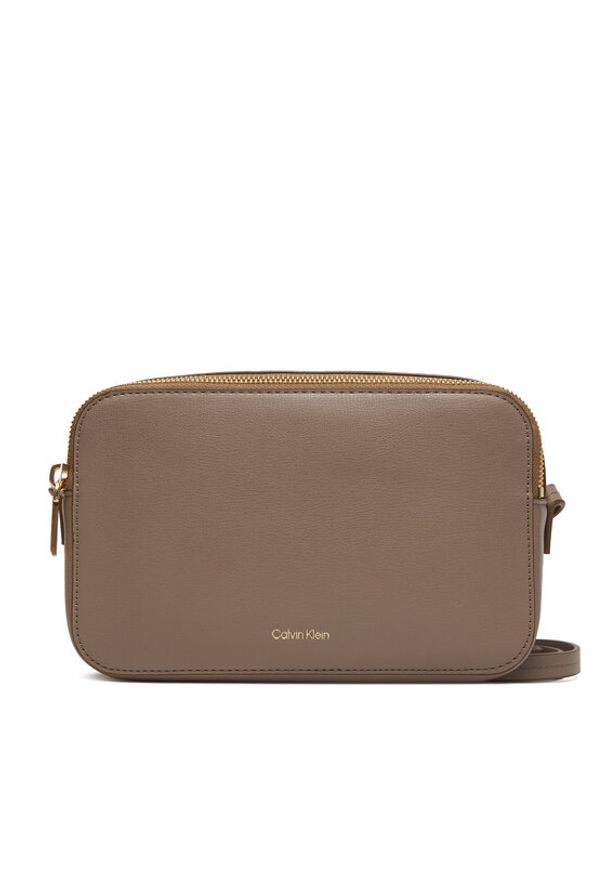 Calvin Klein Torebka Foil Logo Elongated Camera Bag LV04F3276G Beżowy. Kolor: beżowy. Materiał: skórzane