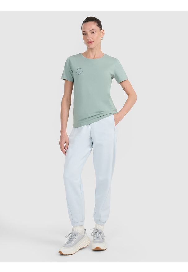 4f - 4F T-shirt regular z nadrukiem damski - turkusowy XS. Okazja: na co dzień. Kolor: turkusowy. Materiał: bawełna, materiał. Wzór: nadruk. Styl: casual