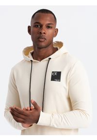 Ombre Clothing - Bluza męska kangurka z kapturem i logotypem – kremowa V2 - Rozmiar: XXL. Typ kołnierza: kaptur. Kolor: kremowy. Materiał: bawełna, dzianina. Wzór: nadruk, jednolity