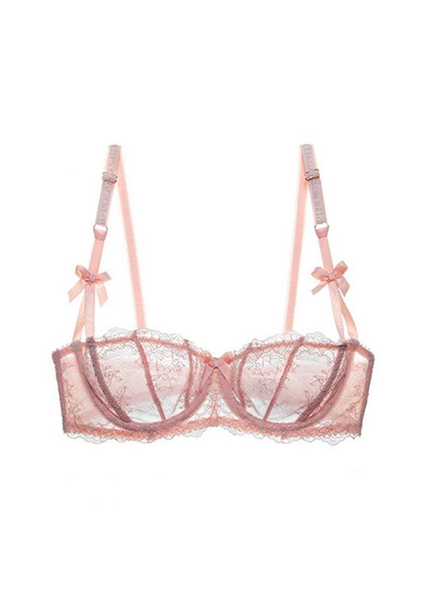 Intica - Biustonosz z półmiseczką koronkowy z kokardkami Kady. Kolor: różowy. Materiał: koronka. Wzór: koronka