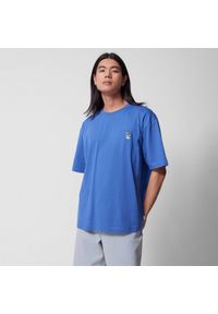 outhorn - T-shirt oversize z haftem męski - kobaltowy. Kolor: niebieski. Materiał: materiał, bawełna, dzianina. Wzór: haft #3