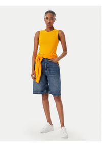 TOMMY HILFIGER - Tommy Hilfiger Top WW0WW47806 Pomarańczowy Slim Fit. Kolor: pomarańczowy. Materiał: bawełna #3