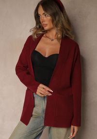 Renee - Bordowy Kardigan z Kaszmirem o Prostym Kroju Bez Zapięć z Kieszeniami Zaisa. Kolor: czerwony. Materiał: kaszmir. Styl: elegancki