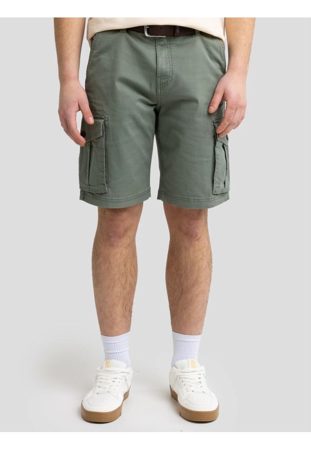 Big-Star - Szorty męskie z kieszeniami cargo khaki Morrise 303. Okazja: na co dzień. Kolor: zielony. Materiał: bawełna, materiał, elastan. Styl: sportowy, casual
