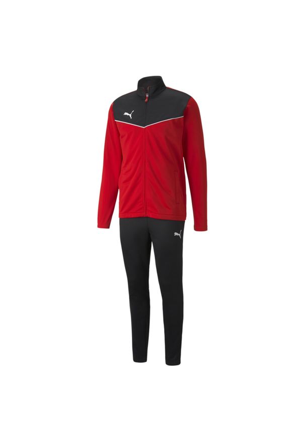 Dres do piłki nożnej męski Puma individualRISE Tracksuit. Kolor: czerwony, wielokolorowy, czarny. Materiał: dresówka