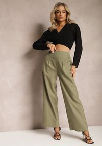 Renee - Zielone Szerokie Spodnie z Lnem z Gumką w Talii Airelttis. Kolor: zielony. Materiał: len. Sezon: lato. Styl: elegancki #6