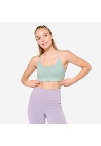 Decathlon - Stanik sportowy Domyos prążkowany. Kolor: zielony. Materiał: prążkowany. Sport: fitness