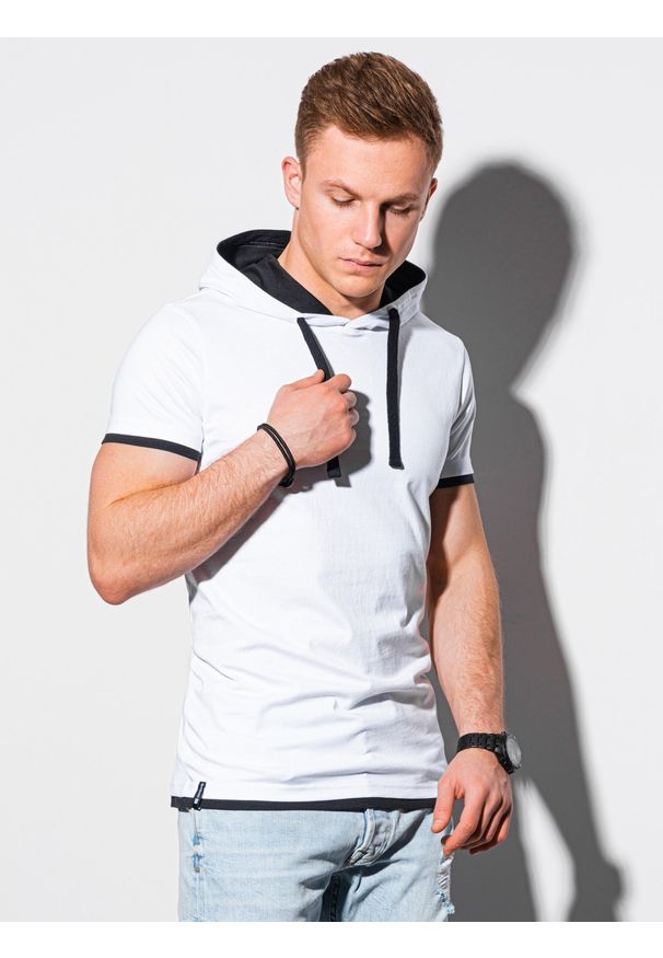 Biały t-shirt Ombre Clothing z kapturem