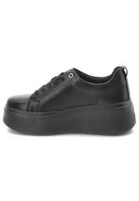 Sneakersy damskie Filippo, wykonane ze skóry naturalnej fason na wysokiej platformie, czarne, DP6246/26 BK. Okazja: na co dzień, na spacer. Zapięcie: sznurówki. Kolor: czarny. Materiał: skóra. Wzór: aplikacja. Obcas: na platformie. Styl: casual, klasyczny, elegancki #6