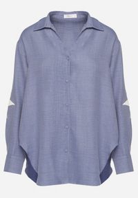 Born2be - Niebieska Koszula Ozdobiona Haftem na Rękawach Natiluna. Typ kołnierza: kołnierzyk klasyczny. Kolor: niebieski. Materiał: jeans. Wzór: haft, aplikacja. Styl: klasyczny #5