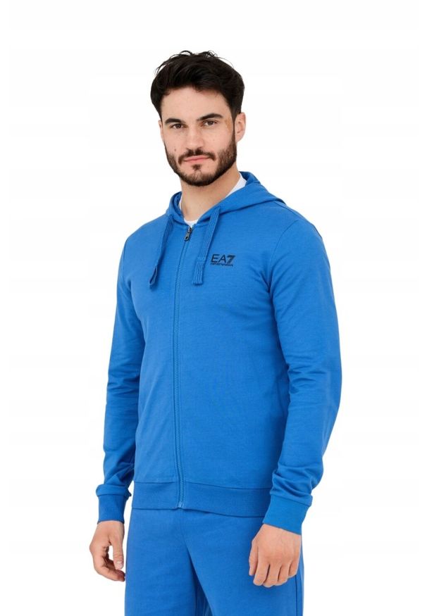 EA7 Emporio Armani - EA7 Niebieska bluza męska z kapturem. Typ kołnierza: kaptur. Kolor: niebieski