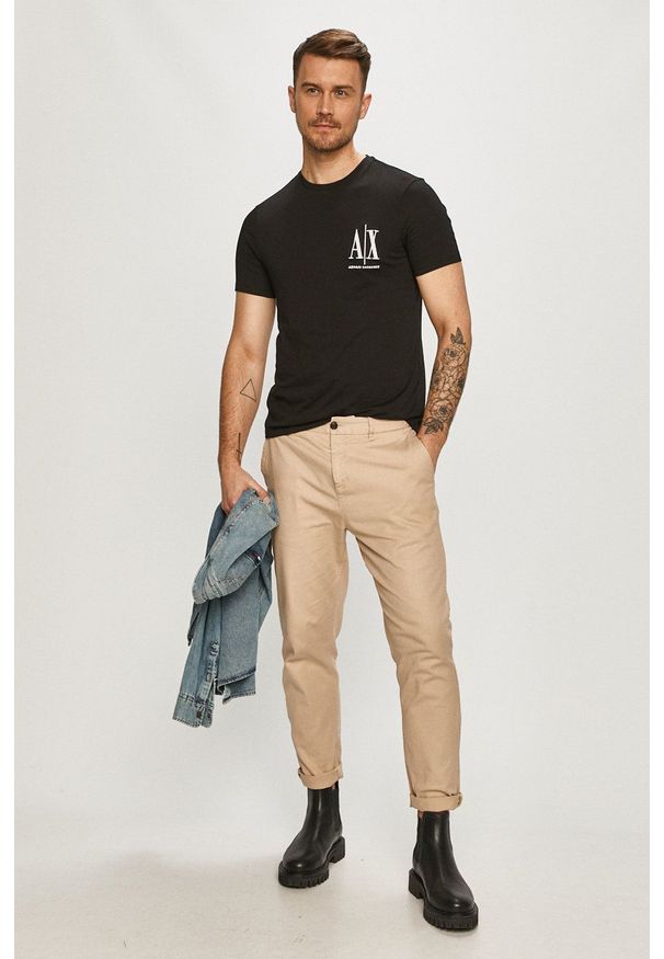 Armani Exchange - T-shirt. Okazja: na co dzień. Kolor: czarny. Wzór: nadruk. Styl: casual