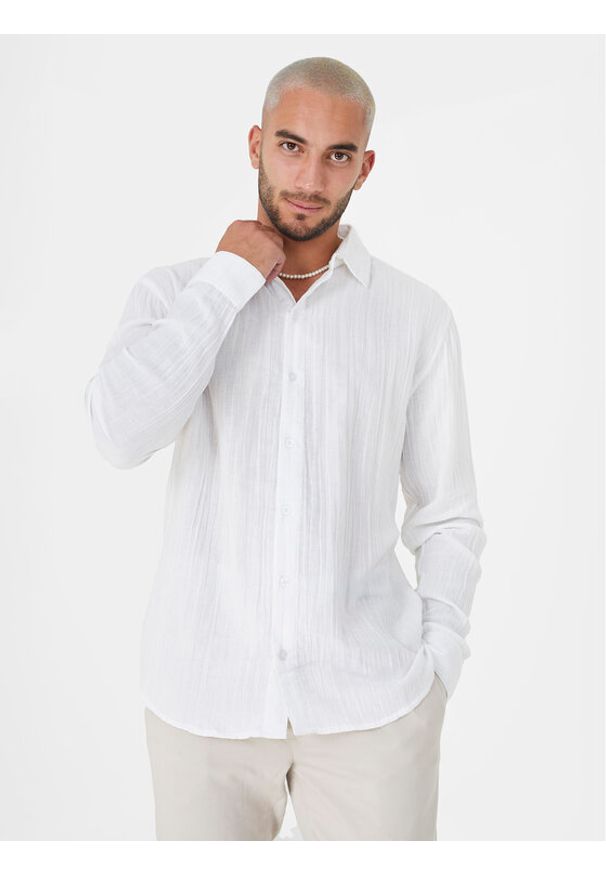 Brave Soul Koszula MSH-659PAXTON Biały Straight Fit. Kolor: biały. Materiał: bawełna