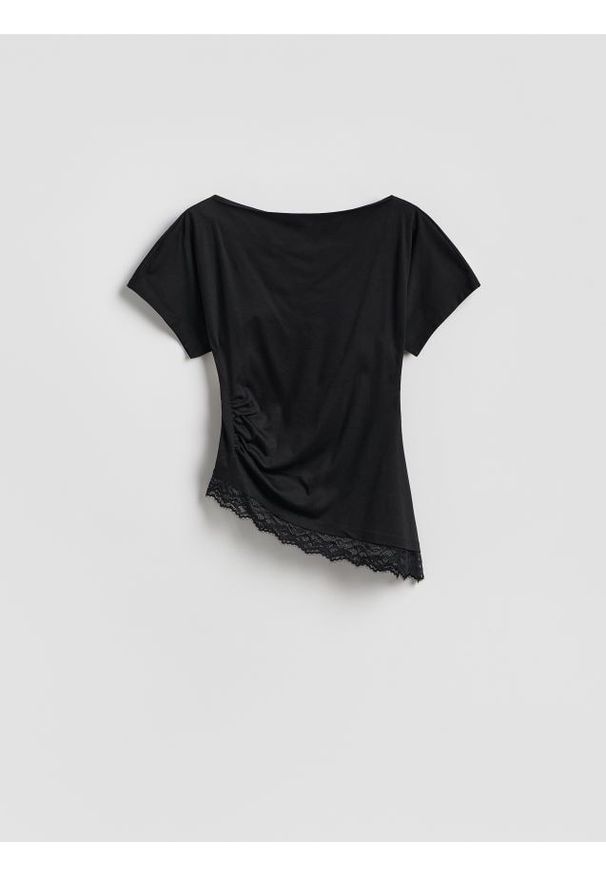 Reserved - T-shirt z koronką - czarny. Kolor: czarny. Materiał: koronka. Wzór: koronka
