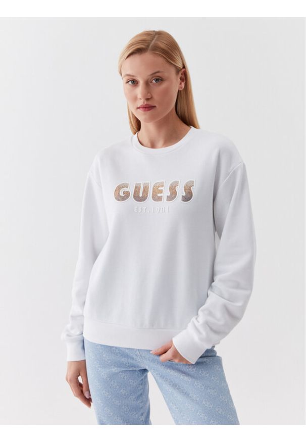 Guess Bluza W3YQ13 K8802 Biały Relaxed Fit. Kolor: biały. Materiał: bawełna