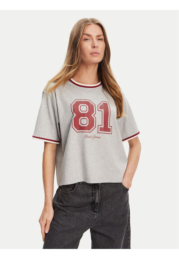 Guess Jeans T-Shirt W5YI19 K8HM0 Szary Regular Fit. Kolor: szary. Materiał: bawełna