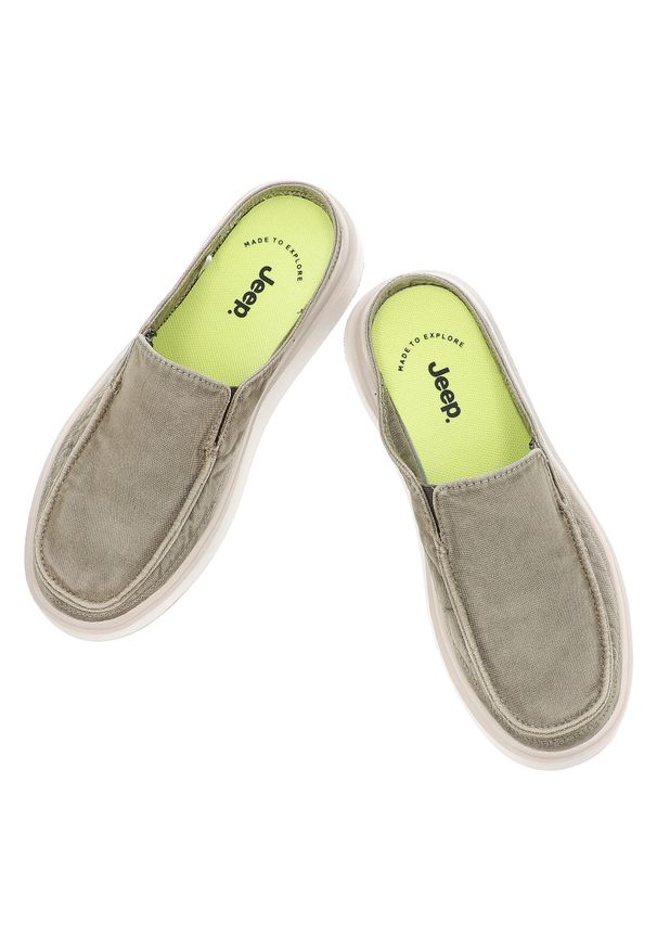 Zielone Klapki Jeep Wsuwane Obuwie Damskie. Okazja: na co dzień, na spacer. Kolor: zielony. Materiał: materiał. Sezon: lato. Styl: casual, sportowy