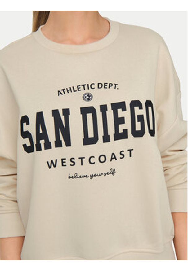 only - ONLY Bluza 15254183 Beżowy Loose Fit. Kolor: beżowy. Materiał: bawełna