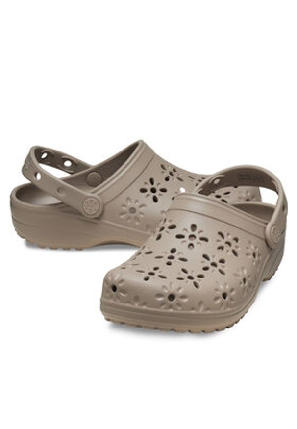 Crocs Klapki Classic Floral Cut Out Clog 210927 Brązowy. Kolor: brązowy
