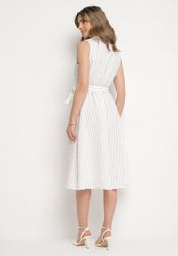 Born2be - Biała Sukienka o Koszulowym Kroju Bez Rękawów z Wiązanym Paskiem Liriora. Okazja: na co dzień. Typ kołnierza: dekolt w kształcie V. Kolor: biały. Długość rękawa: bez rękawów. Typ sukienki: koszulowe. Styl: casual, klasyczny #2