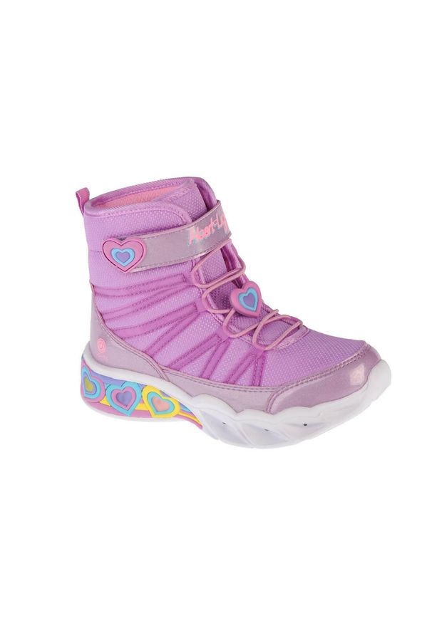 skechers - Buty zimowe dziewczęce, Skechers Sweetheart Lights. Wysokość cholewki: za kostkę. Zapięcie: rzepy. Kolor: różowy. Materiał: tkanina, materiał. Szerokość cholewki: normalna. Sezon: zima