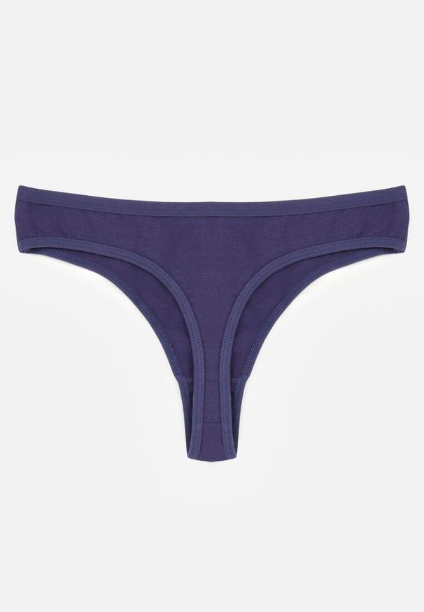 Renee - Granatowe Gładkie Majtki Stringi z Bawełną Chrysile. Kolor: niebieski. Materiał: bawełna. Wzór: gładki