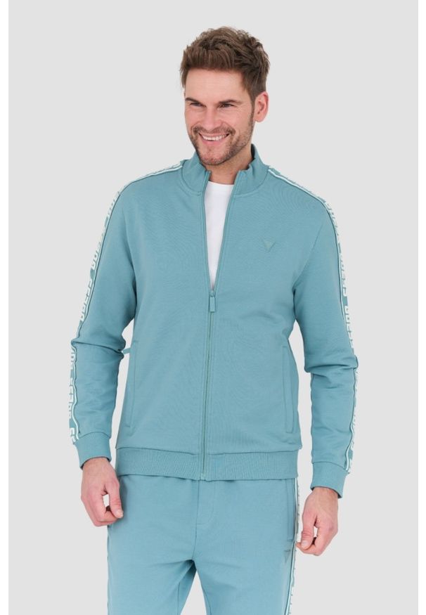 Guess - GUESS Turkusowa męska bluza Full Zip, Rozmiar XL. Kolor: niebieski