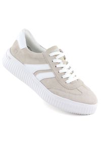 Skórzane półbuty sportowe sneakersy beżowe Remonte Rieker D3E00-60. Kolor: beżowy. Materiał: skóra. Styl: sportowy #1
