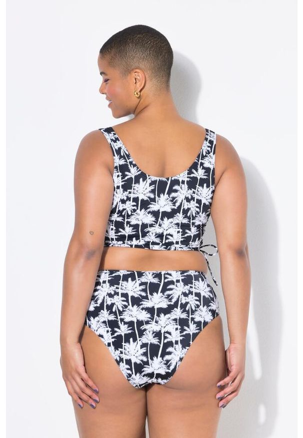 ULLA POPKEN - Damskie Figi od bikini wysoki stan nadruk z palmami. Stan: podwyższony. Kolekcja: plus size. Kolor: czarny. Materiał: poliester, elastan, poliamid, materiał. Wzór: nadruk