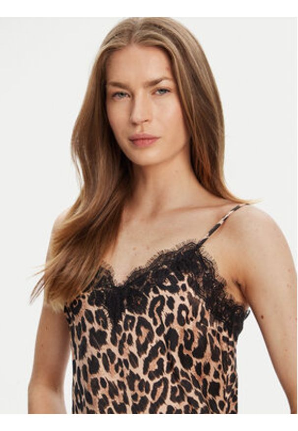 Guess Top W5YH65 WHEZ2 Beżowy Regular Fit. Kolor: beżowy. Materiał: syntetyk