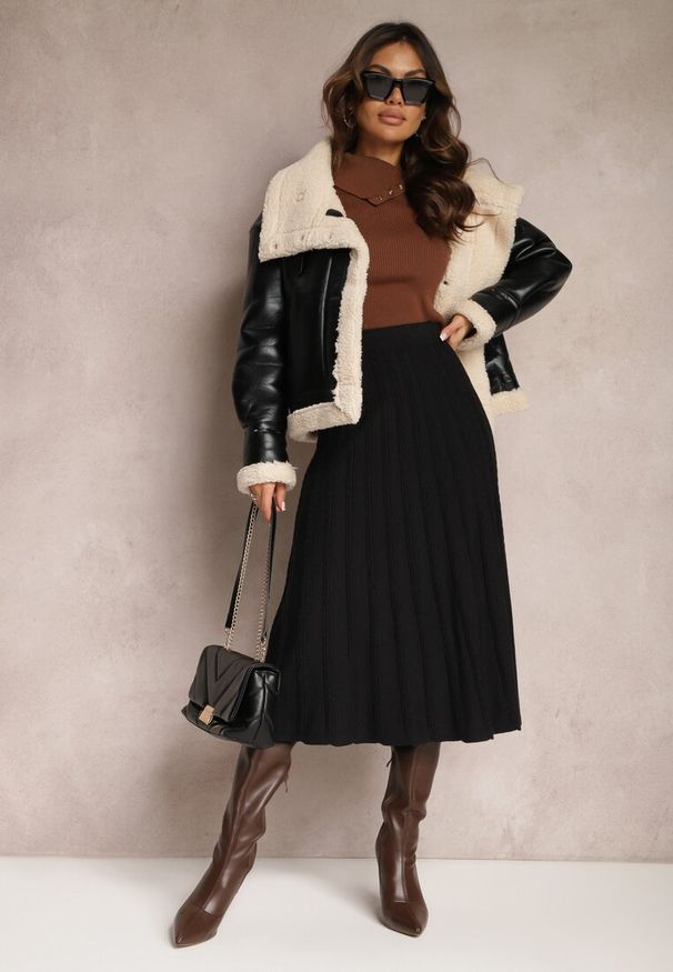 Renee - Czarna Dzianinowa Spódnica Trapezowa Midi Arion. Kolor: czarny. Materiał: dzianina. Styl: elegancki