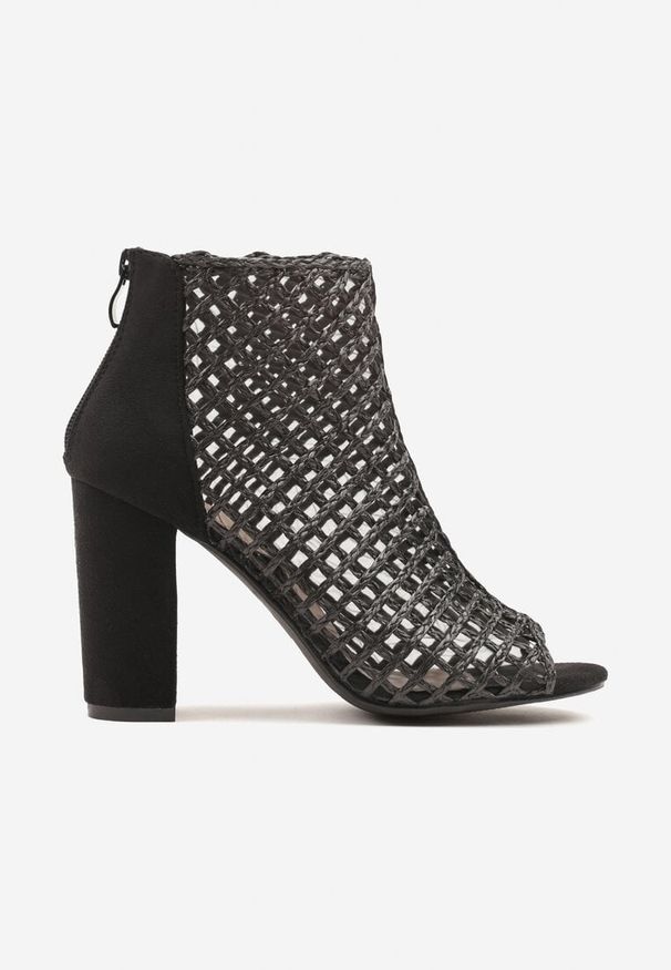 Born2be - Czarne Botki Vices na Obcasie z Siateczkową Cholewką Karhiris. Okazja: na co dzień. Kolor: czarny. Materiał: jeans. Sezon: lato, wiosna. Obcas: na obcasie. Styl: elegancki, casual. Wysokość obcasa: średni