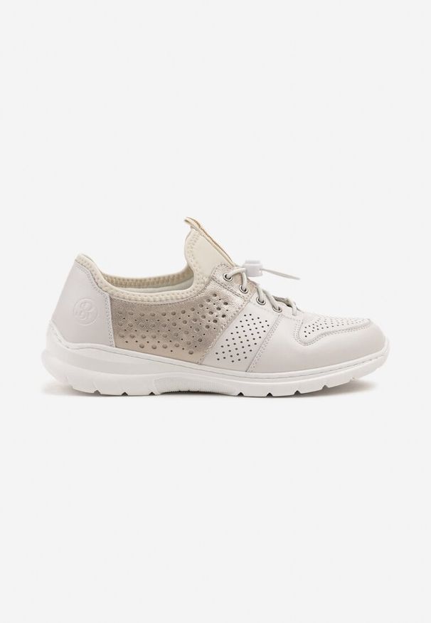 Born2be - Białe Sneakersy Skórzane z Perforacją Odisla. Okazja: na co dzień. Kolor: biały. Materiał: skóra