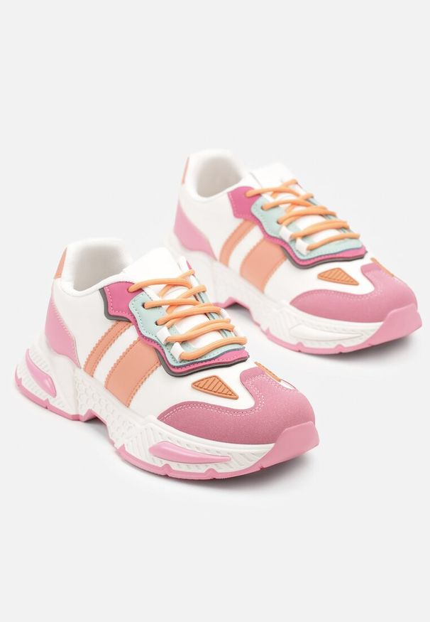 Born2be - Różowo-Białe Sneakersy Streetwearowe z Kontrastowymi Przeszyciami Ilirenas. Okazja: na co dzień. Kolor: różowy