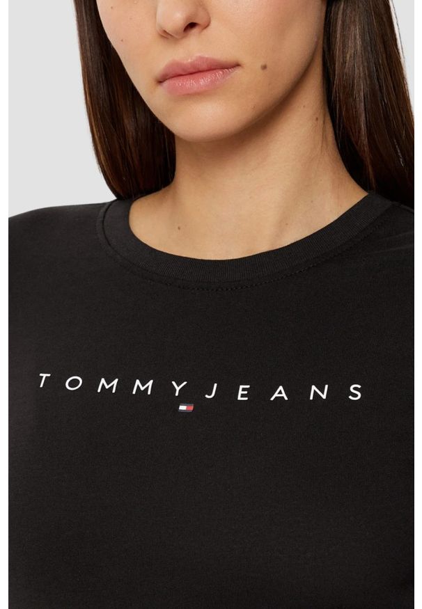 Tommy Jeans - TOMY JEANS Czarny damski longsleeve. Kolor: czarny. Długość rękawa: długi rękaw