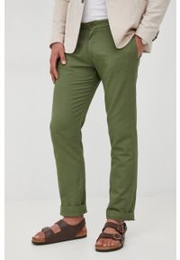 La Martina spodnie lniane męskie kolor zielony proste. Kolor: zielony. Materiał: len