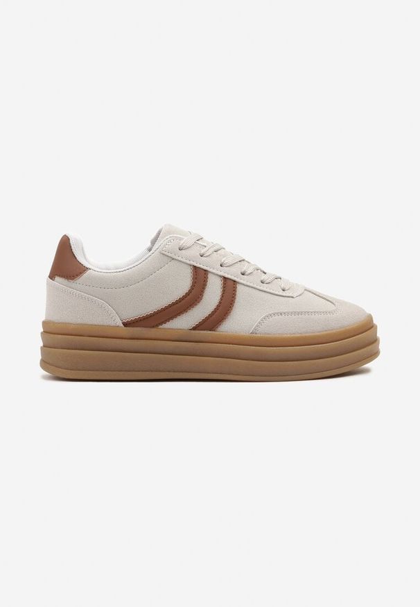 Born2be - Szare Sneakersy w Stylu Klasycznych Tenisówek na Tłoczonej Platformie Lisanelia. Okazja: na co dzień. Kolor: szary. Materiał: jeans. Wzór: aplikacja. Obcas: na platformie