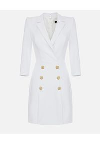 Elisabetta Franchi - ELISABETTA FRANCHI - Biała dwurzędowa sukienka mini. Kolor: biały. Materiał: materiał. Wzór: aplikacja. Typ sukienki: dopasowane. Styl: klasyczny. Długość: mini #3