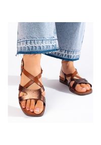 Brązowe płaskie sandały damskie Sergio Leone. Kolor: brązowy #2