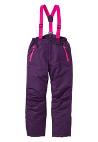 Spodnie dziewczęce narciarskie, nieprzemakalne i oddychające bonprix ciemny lila - neonowy różowy. Kolor: fioletowy. Materiał: poliester, materiał. Sezon: zima #1