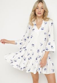 Born2be - Biała Sukienka z Wiskozą o Rozkloszowanym Kroju z Haftem i Falbankami Axneria. Okazja: na co dzień. Typ kołnierza: kołnierz z falbankami. Kolor: biały. Materiał: wiskoza. Wzór: haft. Typ sukienki: rozkloszowane. Styl: klasyczny, casual #2