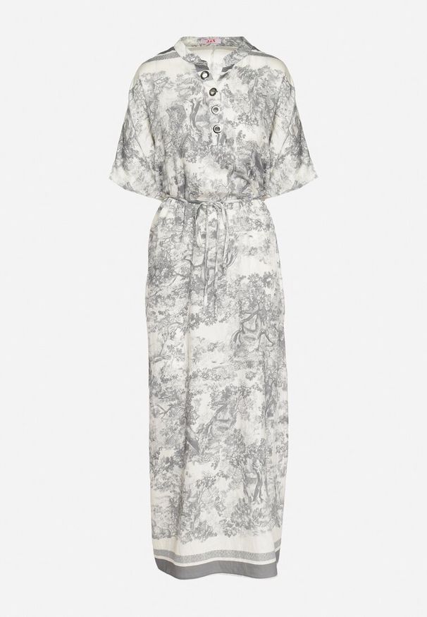 Born2be - Szara Sukienka Typu Oversize z Wiskozą w Abstrakcyjny Wzór Lunalessa. Okazja: na co dzień. Kolor: szary. Materiał: wiskoza. Typ sukienki: oversize. Styl: klasyczny, elegancki, casual