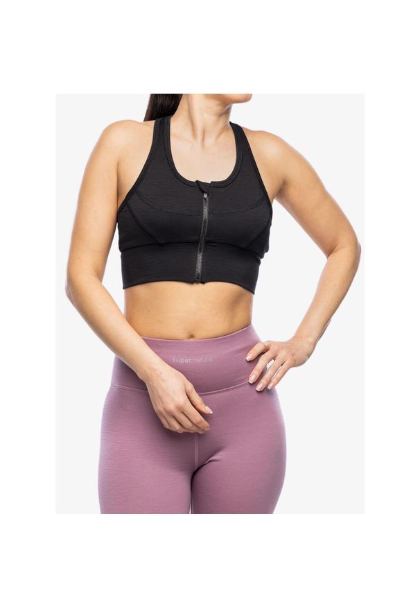 SUPER.NATURAL - Stanik sportowy Super.natural Motion Zip Top. Kolor: czarny. Sport: fitness