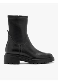 Ryłko - Botki damskie na lekkim spodzie z elastyczną cholewką. Nosek buta: okrągły. Zapięcie: zamek. Kolor: czarny. Materiał: skóra. Szerokość cholewki: normalna. Styl: street #1